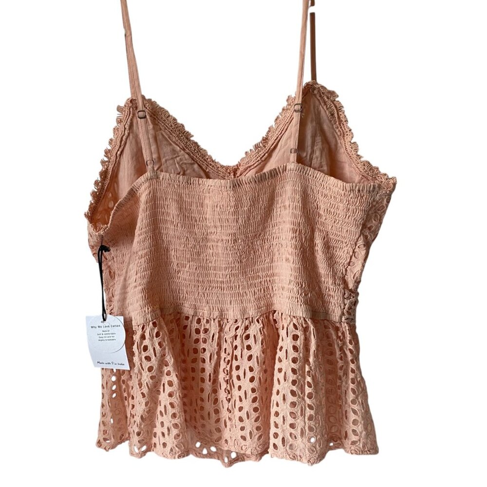 Japna Women XL Pink Babydoll‎ Lace Smocked Crop Top Adjustable Straps Coquette - Picture 2 of 10